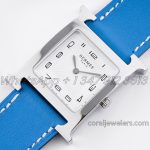 Replica Hermes Heure H 26mm Bvf White Dial In Steel On Blue Leather Strap (3)