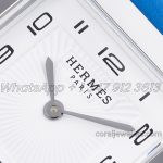 Replica Hermes Heure H 26mm Bvf White Dial In Steel On Blue Leather Strap (4)