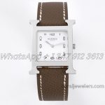 Replica Hermes Heure H 26mm Bvf White Dial In Steel On Dark Brown Epsom Leather Strap (1)