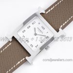 Replica Hermes Heure H 26mm Bvf White Dial In Steel On Dark Brown Epsom Leather Strap (2)