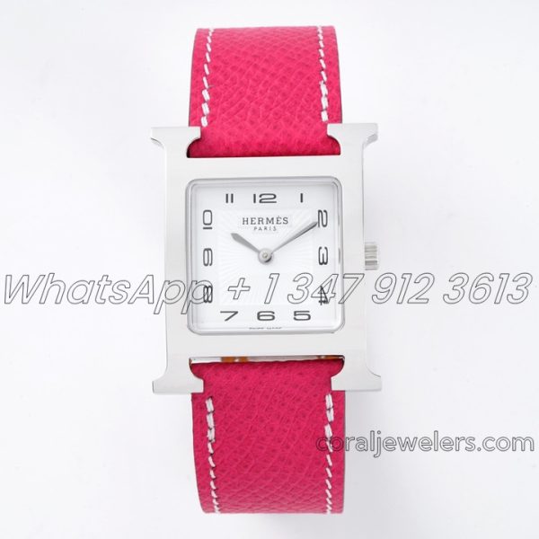 Replica Hermes Heure H 26mm Bvf White Dial In Steel On Light Pink Epsom Leather Strap (1)