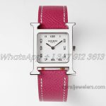 Replica Hermes Heure H 26mm Bvf White Dial In Steel On Light Pink Epsom Leather Strap (1)