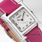 Replica Hermes Heure H 26mm Bvf White Dial In Steel On Light Pink Epsom Leather Strap (3)