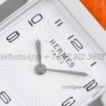 Replica Hermes Heure H 26mm Bvf White Dial In Steel On Orange Epsom Leather Strap (4)