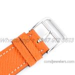 Replica Hermes Heure H 26mm Bvf White Dial In Steel On Orange Epsom Leather Strap (9)