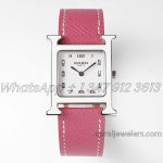 Replica Hermes Heure H 26mm Bvf White Dial In Steel On Pink Epsom Leather Strap (1)