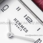 Replica Hermes Heure H 26mm Bvf White Dial In Steel On Pink Epsom Leather Strap (4)