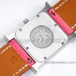 Replica Hermes Heure H 26mm Bvf White Dial In Steel On Pink Epsom Leather Strap (8)