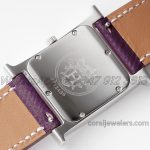 Replica Hermes Heure H 26mm Bvf White Dial In Steel On Purple Leather Strap (8)