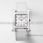 Replica Hermes Heure H 26mm Bvf White Dial In Steel On White Epsom Leather Strap (1)