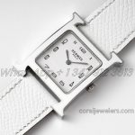 Replica Hermes Heure H 26mm Bvf White Dial In Steel On White Epsom Leather Strap (3)