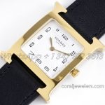 Replica Hermes Heure H 26mm Bvf White Dial In Yellow Gold On Black Epsom Leather Strap (3)