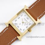 Replica Hermes Heure H 26mm Bvf White Dial In Yellow Gold On Brown Epsom Leather Strap (2)