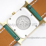 Replica Hermes Heure H 26mm Bvf White Dial In Yellow Gold On Green Epsom Leather Strap (8)