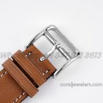 Replica Hermes Heure H 30.5mm Bvf Mop Dial In Steel With Diamond Bezel On Brown Leather Strap (9)