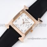 Replica Hermes Heure H 30.5mm Bvf White Dial In Rose Gold On Black Leather Strap (2)