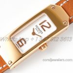 Replica Hermes Kelly 2 White Dial In Rose Gold On Brown Leather Strap (3)