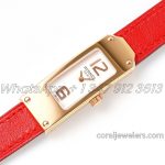 Replica Hermes Kelly 2 White Dial In Rose Gold On Red Leather Strap (2)