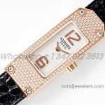 Replica Hermes Kelly 2 White Dial In Rose Gold With Diamond Paved Bezel On Black Leather Strap (3)