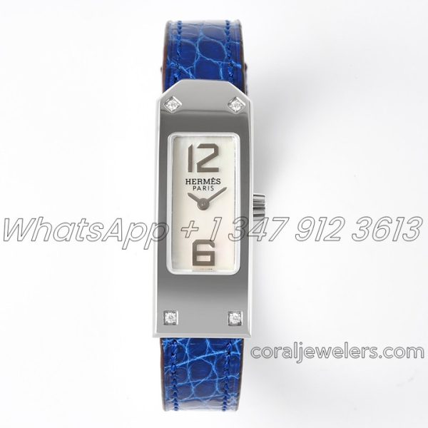 Replica Hermes Kelly 2 White Dial In Steel On Blue Alligator Strap (1)