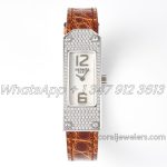 Replica Hermes Kelly 2 White Dial In Steel With Diamond Paved Bezel On Brown Alligator Strap (1)