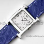 Replica Heure H 26mm Bvf White Dial In Steel On Blue Leather Strap (2)