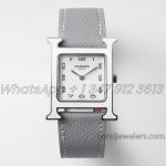 Replica Heure H 26mm Bvf White Dial In Steel On Gray Leather Strap (1)