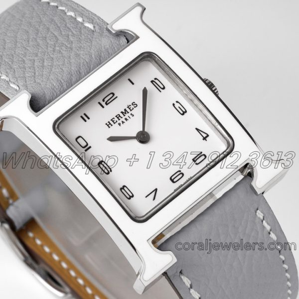 Replica Heure H 26mm Bvf White Dial In Steel On Gray Leather Strap (2)