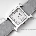 Replica Heure H 26mm Bvf White Dial In Steel On Gray Leather Strap (3)