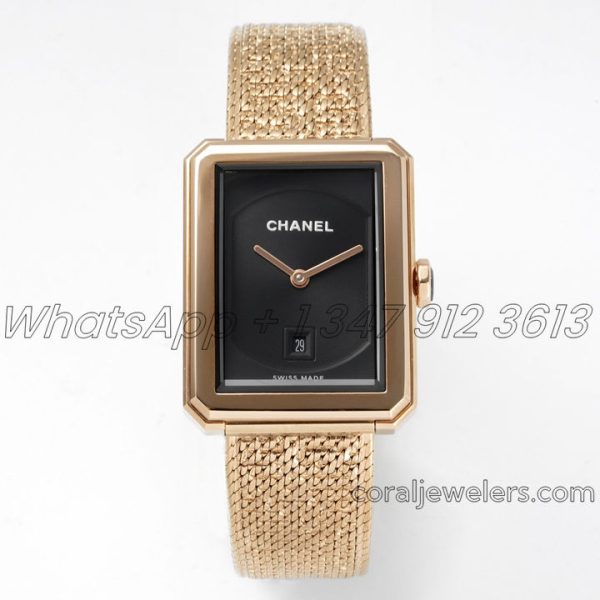 Replica Chanel Ladies Boy·friend Bvf Black Dial And Yg Bezel Swiss Quartz Movement (1)