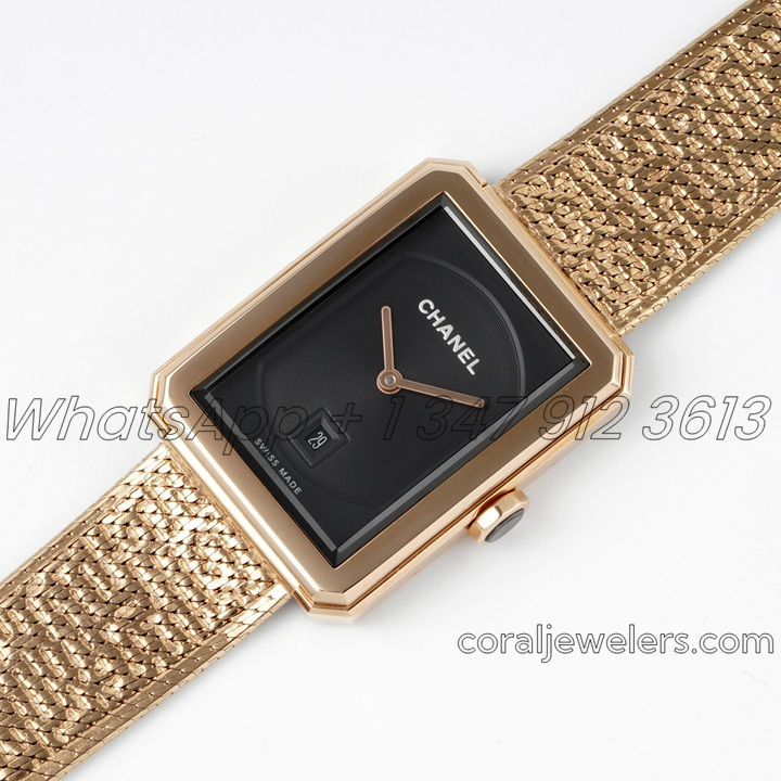 Replica Chanel Ladies Boy·friend Bvf Black Dial And Yg Bezel Swiss Quartz Movement (2)