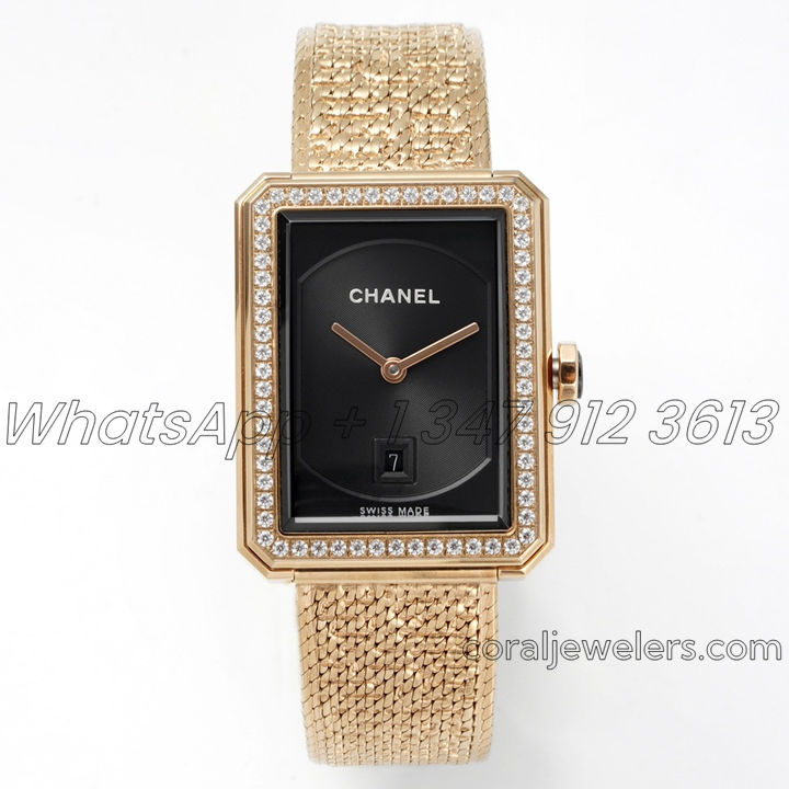 Replica Chanel Ladies Boy·friend Bvf Black Dial And Yg Diamond Bezel Swiss Quartz Movement (1)