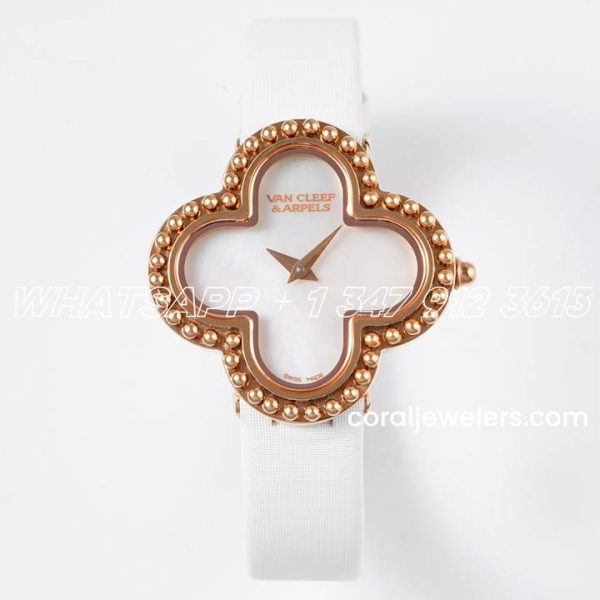 Replica Van Cleef & Arpels Alhambra Bvf 30.2mm Mop Dial In Rose Gold In White Strap (1)