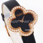 Replica Van Cleef & Arpels Alhambra Bvf 30.2mm Mop Dial In Rose Gold With Diamond In Black Strap (9)