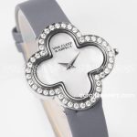 Replica Van Cleef & Arpels Alhambra Bvf 30.2mm Mop Dial In Steel With Diamond On Grey Strap (3)