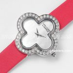 Replica Van Cleef & Arpels Alhambra Bvf 30.2mm Mop Dial In Steel With Diamond On Pink Strap (3)