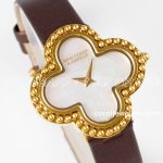 Replica Van Cleef & Arpels Alhambra Bvf 30.2mm Mop Dial In Yellow Gold In Brown Strap (2)