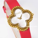 Replica Van Cleef & Arpels Alhambra Bvf 30.2mm Mop Dial In Yellow Gold In Red Strap (3)