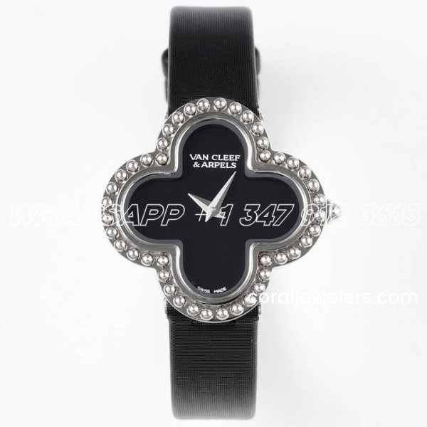 Replica Van Cleef & Arpels Alhambra Bvf 30.2mm White Dial In Steel On Black Strap (1)