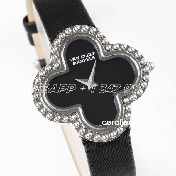 Replica Van Cleef & Arpels Alhambra Bvf 30.2mm White Dial In Steel On Black Strap (2)