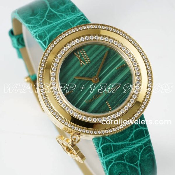 Replica Van Cleef & Arpels Bvf 253238mm Natural Malachite Dial In Yellow Gold (2)