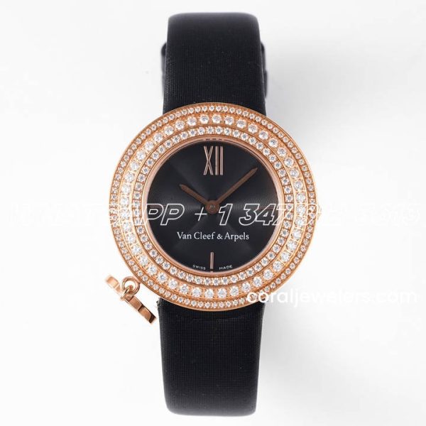 Replica Van Cleef & Arpels Charms Bvf 253238mm Black Dial In Rg Diamond Bezel (1)