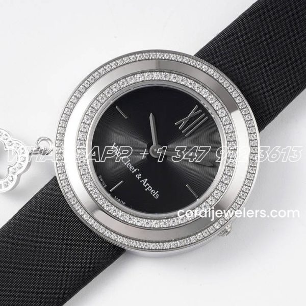 Replica Van Cleef & Arpels Charms Bvf 253238mm Black Dial In Steel Diamond Bezel (2)