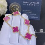 Van cleef & arpels vintage alhambra 5 motif 18k yellow gold prune color bracelet (4)