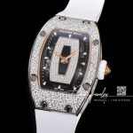 Replica richard mille rm 007 automatic ladies with diamond bezel in steel on white rubber strap (12)