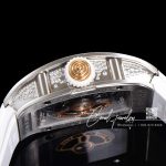 Replica richard mille rm 007 automatic ladies with diamond bezel in steel on white rubber strap (14)