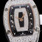 Replica richard mille rm 007 automatic ladies with diamond bezel in steel on white rubber strap (20)